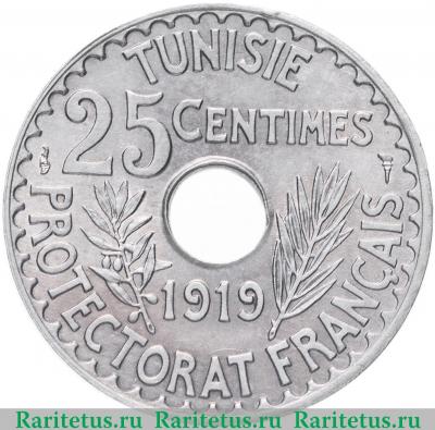 Реверс монеты 25 сантимов (centimes) 1919 года   Тунис