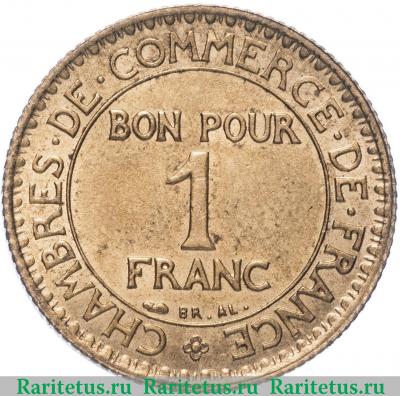 Реверс монеты 1 франк (franc) 1925 года   Франция