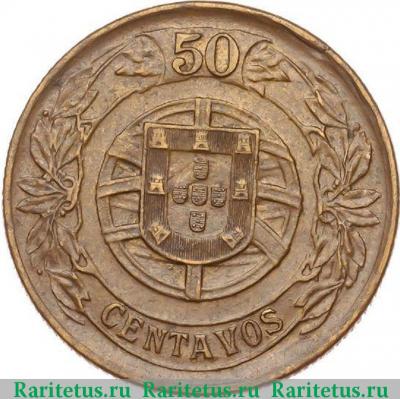 Реверс монеты 50 сентаво (centavos) 1926 года   Португалия