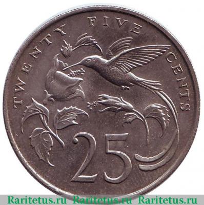 Реверс монеты 25 центов (cents) 1989 года   Ямайка