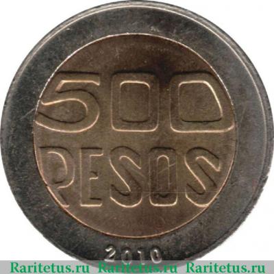 Реверс монеты 500 песо (pesos) 2010 года   Колумбия
