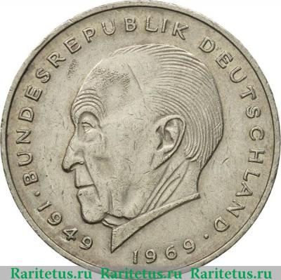 Реверс монеты 2 марки (deutsche mark) 1975 года F  Германия