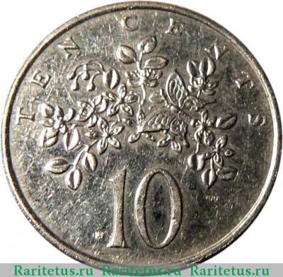 Реверс монеты 10 центов (cents) 1990 года   Ямайка