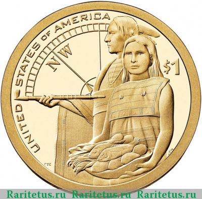 Реверс монеты 1 доллар (dollar) 2014 года P помощь индейцев США