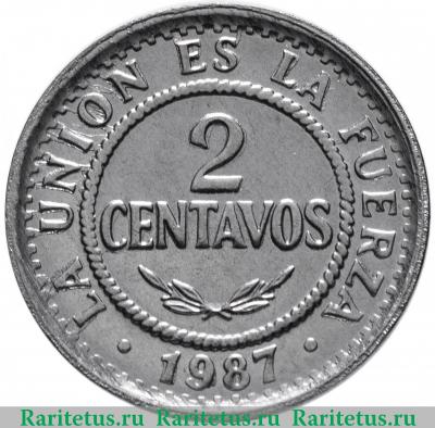 Реверс монеты 2 сентаво (centavos) 1987 года   Боливия