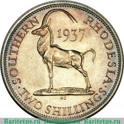 Реверс монеты 2 шиллинга (shillings) 1937 года   Южная Родезия