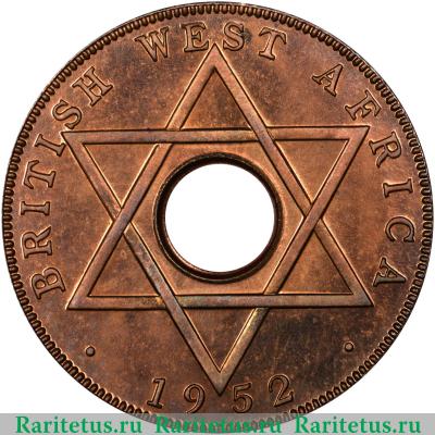 Реверс монеты 1/2 пенни (penny) 1952 года  без букв Британская Западная Африка