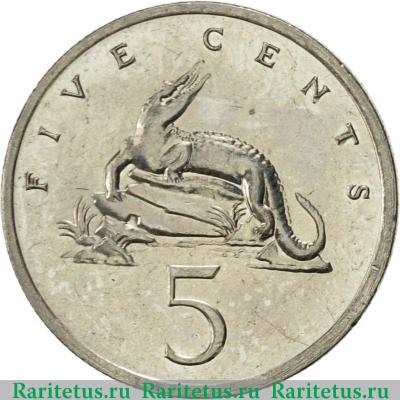 Реверс монеты 5 центов (cents) 1993 года   Ямайка