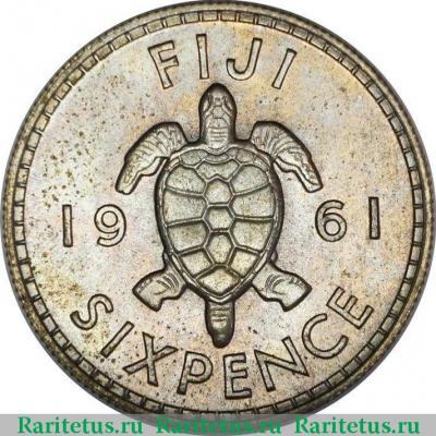 Реверс монеты 6 пенсов (pence) 1961 года   Фиджи