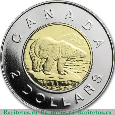 Реверс монеты 2 доллара (dollars) 2000 года  белый медведь Канада