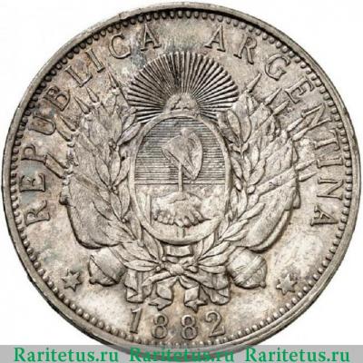 Реверс монеты 1 песо (peso) 1882 года   Аргентина
