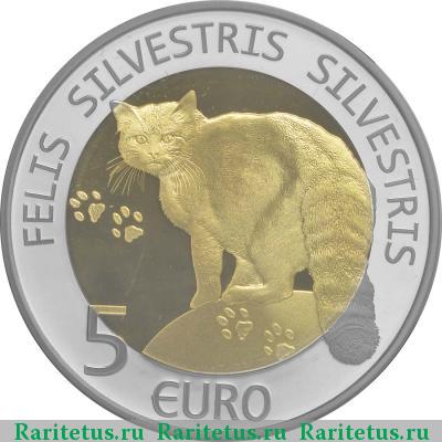 Реверс монеты 5 евро (euro) 2015 года  лесной кот Люксембург proof