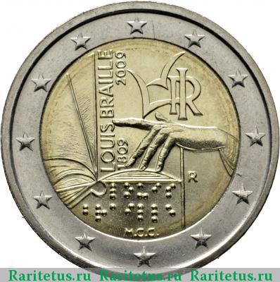 2 евро (euro) 2009 года  Луи Брайль Италия