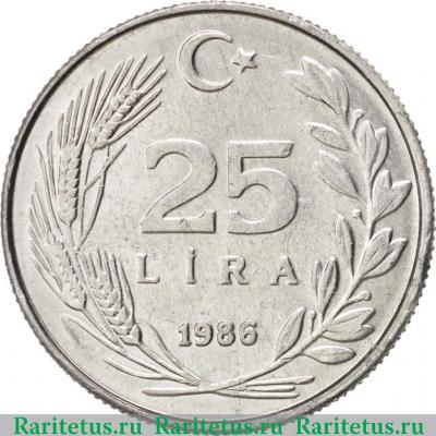 Реверс монеты 25 лир (lira) 1986 года   Турция
