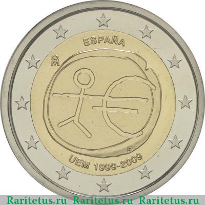 2 евро (euro) 2009 года  10 лет союзу, Испания