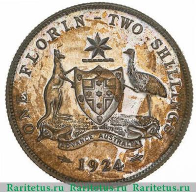 Реверс монеты 2 шиллинга (florin, shillings) 1924 года   Австралия