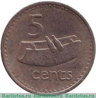 Реверс монеты 5 центов (cents) 1975 года   Фиджи