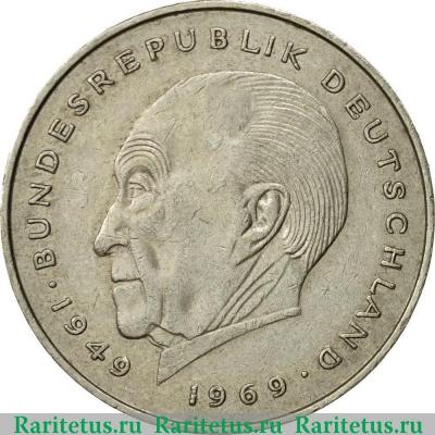 Реверс монеты 2 марки (deutsche mark) 1977 года D  Германия