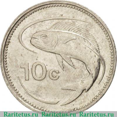 Реверс монеты 10 центов (cents) 1991 года   Мальта