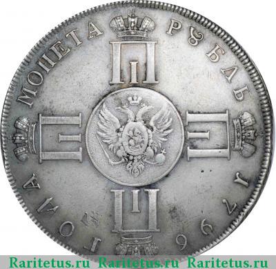 Реверс монеты 1 рубль 1796 года СПБ-CLF пробный