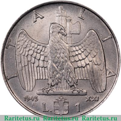 Реверс монеты 1 лира (lira) 1943 года   Италия