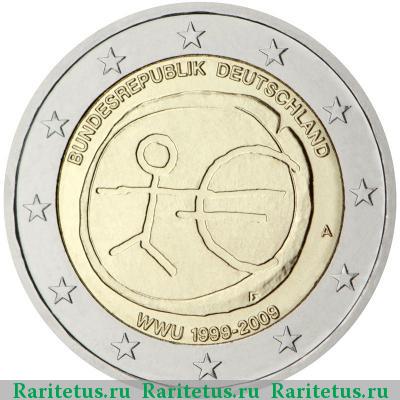 2 евро (euro) 2009 года A 10 лет союзу, Германия