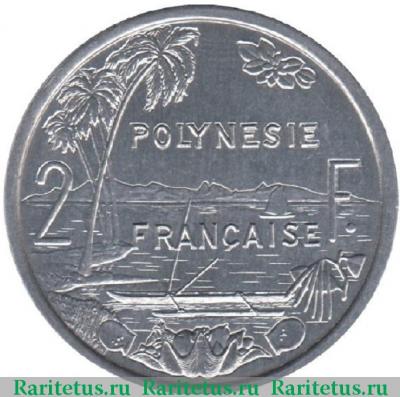 Реверс монеты 2 франка (francs) 2009 года   Французская Полинезия