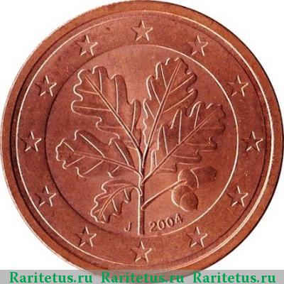 2 евро цента (евроцента, euro cent) 2004 года J Германия