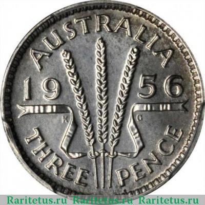 Реверс монеты 3 пенса (pence) 1956 года   Австралия proof