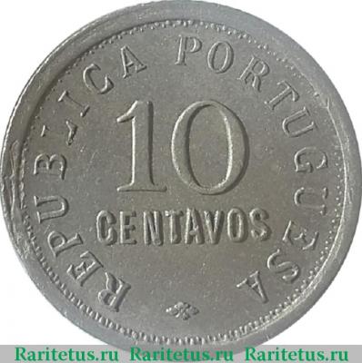 Реверс монеты 10 сентаво (centavos) 1921 года   Ангола