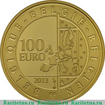 Реверс монеты 100 евро (euro) 2013 года  Бодуэн Бельгия proof