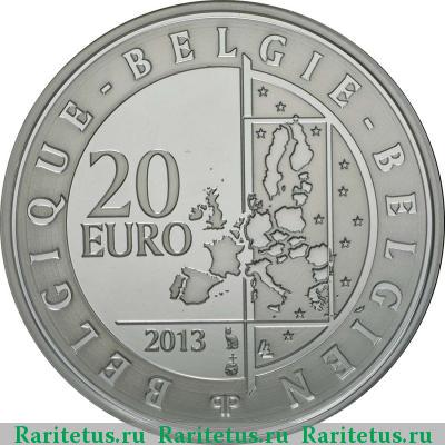 Реверс монеты 20 евро (euro) 2013 года  cмена правителя Бельгия proof