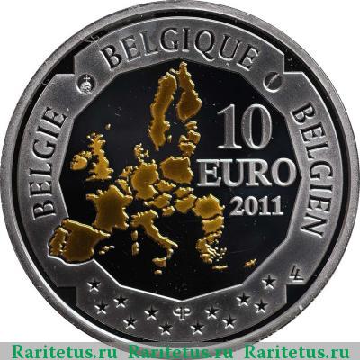 10 евро (euro) 2011 года  Огюст Пикар Бельгия proof