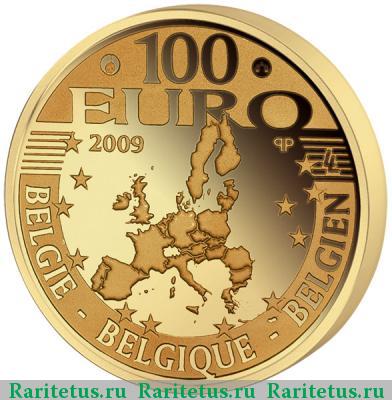Реверс монеты 100 евро (euro) 2009 года  золотая свадьба Бельгия proof