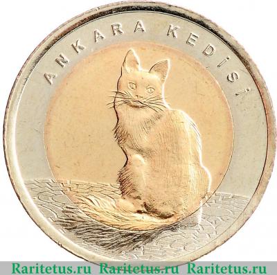 Реверс монеты 1 лира (lirasi) 2015 года  ангорская кошка Турция
