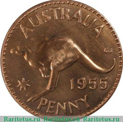 Реверс монеты 1 пенни (penny) 1955 года   Австралия