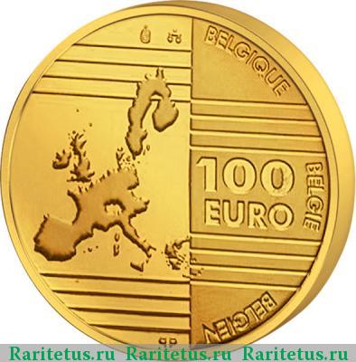 Реверс монеты 100 евро (euro) 2002 года  основатели ЕС Бельгия proof