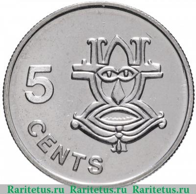Реверс монеты 5 центов (cents) 1996 года   Соломоновы Острова