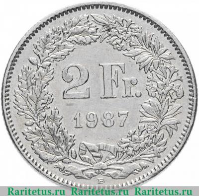 Реверс монеты 2 франка (francs) 1987 года   Швейцария