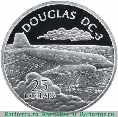 Реверс монеты 25 долларов (dollars) 2003 года  DC-3 Соломоновы Острова proof