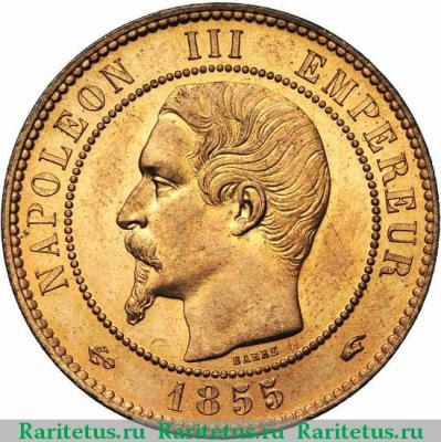 10 сантимов (centimes) 1855 года A  Франция