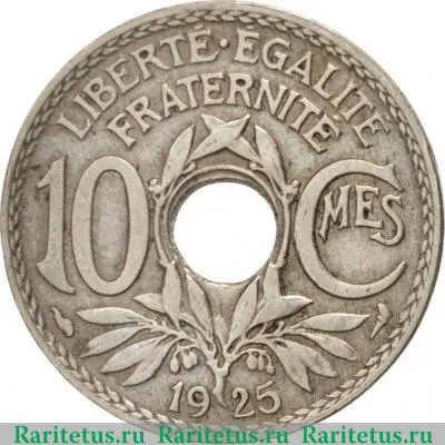 Реверс монеты 10 сантимов (centimes) 1925 года   Франция