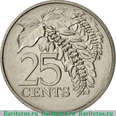 Реверс монеты 25 центов (cents) 1980 года   Тринидад и Тобаго
