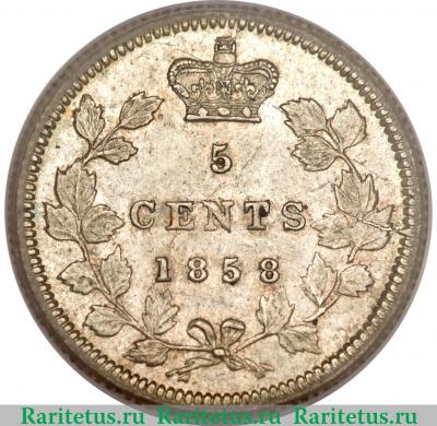 Реверс монеты 5 центов (cents) 1858 года   Канада