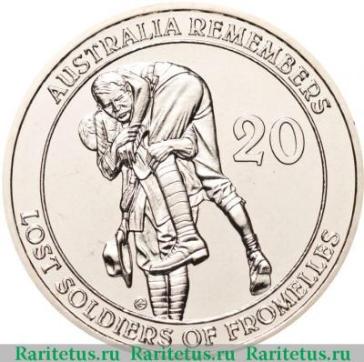 Реверс монеты 20 центов (cents) 2010 года  битва Австралия