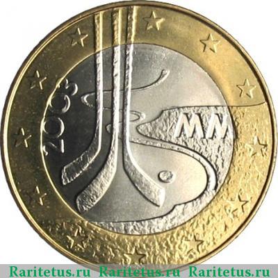 Реверс монеты 5 евро (euro) 2003 года  хоккей Финляндия