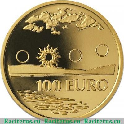 Реверс монеты 100 евро (euro) 2002 года  полярный день Финляндия proof