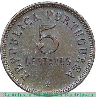 Реверс монеты 5 сентаво (centavos) 1924 года   Ангола