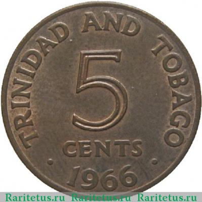 Реверс монеты 5 центов (cents) 1966 года   Тринидад и Тобаго