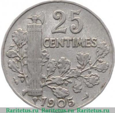 Реверс монеты 25 сантимов (centimes) 1905 года   Франция